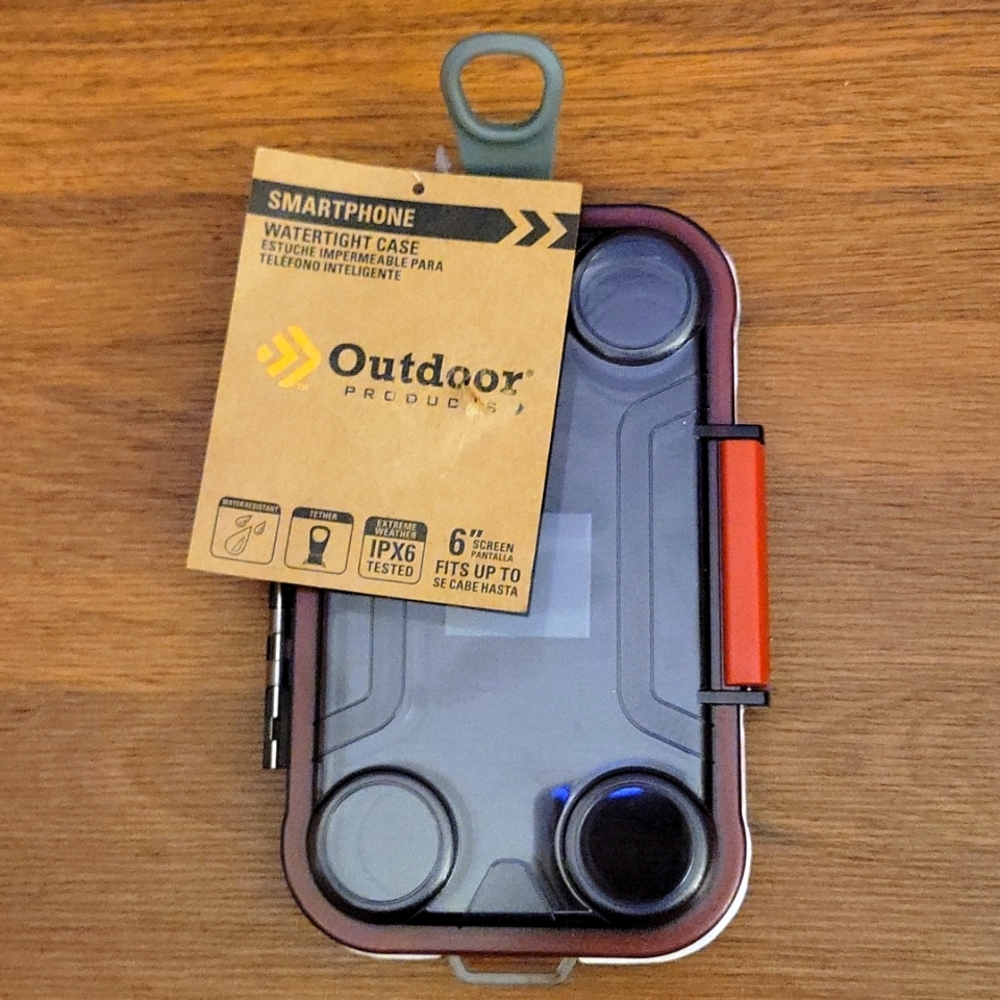 Outdoor Products Smartphone watertight case tether 6" screen clear red trim NEW…